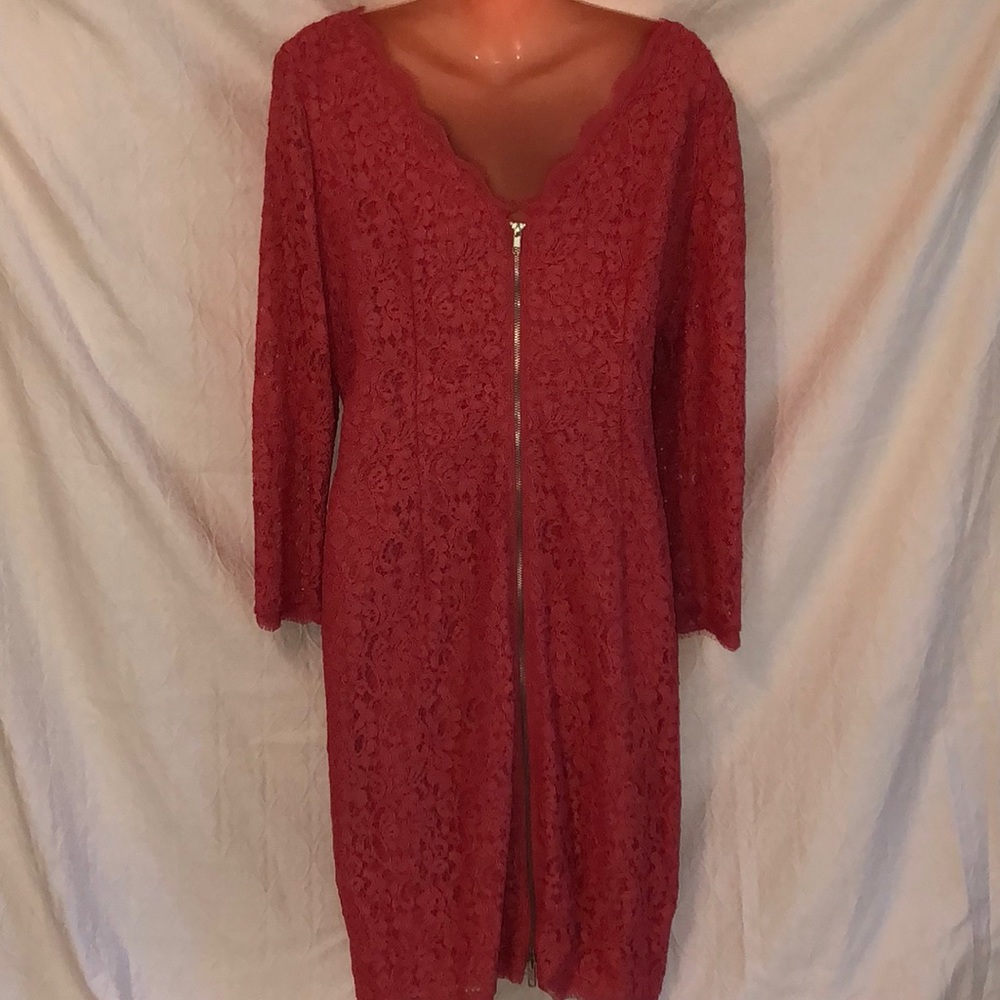 HP Adrianna Papell Coral Lace Event Dress | 14 - Picture 4 of 5